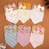 Hair Accessories 3Pcs/Set Muslin Cotton Baby Bib Bows Headband Adjustable Button Triangle Saliva Towel Print Infant Boy Girls Feeding Burp