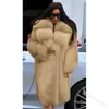 女性の毛皮の女性秋の冬は暖かいフェイクフード付きジャケットファッションロングコート女性スリーブ特大5xl贅沢