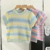 T-shirt Summer Super Thin Girls 'Soft Sticke Crop Top Women's Gradient Stripe Kort ärm T-shirt P230602