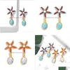 Dangle Chandelier Wholesale Trendy Gold Plated Oval Shape Green Turquoise Stone Drop Earrings For Women With Rhinestone Jewelry Del Dh1Sz