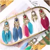 Dangle Lustre Femmes Gland Longue Plume Boucle D'oreille Femme 2021 Rétro Personnalité Perle De Riz Bijoux De Mode Ethnique Été Bohême Dhkbm