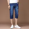 6 Färg Classic Summer Elastic Thin Casual Denim Cutting Long Sleeve Men's Blue Jeans Shorts P230602