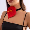 Chains Summer Floral Chocker Fabric Flannel Handmade Collar Exaggerated Red Large Leaf Necklace