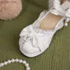 PXELENA Korean Lovely Women Wedding Sandals Chain Pearls Ruffles Bow Knot Mary Janes Lolita Shoes Princess Bride White Pink 43 L230518