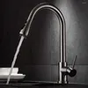 Küchenarmaturen, gebürstetes Nickel, Wasserhahn, Einlochmontage, herausziehbarer Auslauf, Waschbecken, Mischbatterie, Stream-Sprühkopf, Chrom