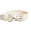 Belts White Pearl Bow Embroidery Wide Waist Cover Women Elastic Matching Dress Accessories Senior Luxury Business Belt