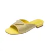 2023Summer Slippers Designer Slides Women Rhinestone Sandals Fashion Low Heel Shoes Black Square Toe Heels Beach Walk Slippers Comfort Ladies Sandals