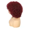 Short Kinky Curly Human Hair Afro Wigs for Black Women None Lace Wig Kinky Curly Wig Burgundy Red Hair Full Wigs Glueless with bang fringe