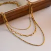 MICCI Groothandel INS Vintage Style 18K Vergulde Paperclip Ketting Gelaagde Ketting Roestvrij Stalen Ketting Drie Lagen Ketting