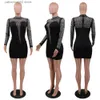 Party Dresses Sheer Mesh Patchwork Rhinestone Party Club Bodycon Mini Dress for Women Long Sleeve Elegant Birthday Night Sexiga täta klänningar T230602