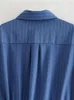 Casual Kleider YENKYE 2023 Frauen Marineblau Gestreiftes Kurzes Hemd Kleid Vintage Langarm Saum Box Falte Weibliche Asymmetrische