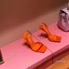 Sandały o jedwabiu Attico kwadratowe stałe kolory skórzane szpilki kapcie kostki na zewnątrz seksowne damskie buty imprezowe lato