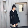 Casual Dresses Nicemix Style Gothic Women Sexy Mini Dress Black Metal Girdle Shirt A-Line Button Lapel Fashion Girls Punk Short