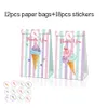 Confezione regalo 12Pcsset Summer Sweet Ice Cream Ice Lolly Theme Party Sacchetti di carta Candy Box Cake Gift Bags Baby Shower Birthday Favor Supplies 230627