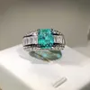 Bandringe 2022 NEUE Mode Smaragd Prinzessin Paraiba Paare Ring Für Frauen Doppel Voller Diamant Kristall Verlobung Jahrestag Geschenk Schmuck J230602