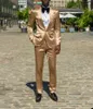 Ternos masculinos africanos ouro cetim masculino 2 peças xale lapela para casamento blazers smoking masculino desgaste do noivo festa de formatura blazer jaqueta com calça