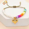 Go2boho Heishi Arcobaleno Perle d'acqua dolce Color oro Braccialetti con ciondoli a cuore per le donne Amicizia Gioielli estivi Boho regolabili