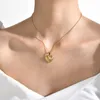 Unique Design 18K Gold Plated Stainless Steel Heart Stripe Drop Pendant Choker Necklace For Women PN-1282