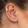 Stud doble oreja abrazadera diamante Cruz pendientes plata esterlina Clip pendiente mujer joyería