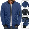 Men's Jackets 2023 Men Quilted Padded Jacket Casual Zip Up Winter Warm Plaid Stand-Up Coat Windproof Outwear