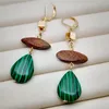 Boucles d'oreilles pendantes Style Antique couleur or vert Malachite et bois gemme goutte d'eau pour les femmes mariage fiançailles déclaration boucle d'oreille