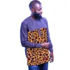 Camicie casual da uomo Camicia da uomo di moda nigeriana Blu scuro Top a maniche lunghe Patchwork Design Tailored Male African Party Groom Wear