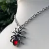 Chains 2023 Spring Stainless Steel Women Pendant Necklace Gothic Red Crystal Spider Short Chain Jewelry Accessories