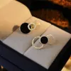 New Exit Rhinestone Women's Asymmetric Hollow Round Black Stud Earrings Fashion Jewelry Unusual Accessories Gift G230602