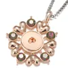 Kedjor XL0017 Rose Golden Color Rhinestone Colorful Hearts Flower Snap Pendant Necklace 60cm Fit 18mm Buttons smycken