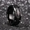 Anéis de banda clássicos masculinos 8mm preto tungstênio anéis de casamento duplo sulco borda chanfrada padrão de tijolo escovado anéis de aço inoxidável para homens j230602