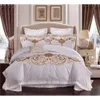 4/6/10pcs贅沢1000tcエジプトの綿刺繍白い寝具セットホテル布団カバーキングクイーンサイズフラットベッドシートベッド