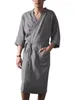 Ethnic Clothing S-3XL Spring Summer Muslim Fashion Men Loose Solid Color V-Neck Button Robes Jubba Thobes With Pocket Nightgowns Loungewears