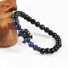 Charm Bracelets Ailatu Fashion Jewelry Wholesale 6mm Natural Faceted Black Onyx And Lapis Lazuli Stone Beads Cz Eye Skull Bracelet