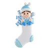 Baby Boy Girl Maculato Calza Mestiere in resina Amante personalizzato Baby Primi regali Ornamento di Natale Souvenir con sciarpa Bottiglia di latte Glitter