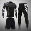 Tute da uomo Marca 3 pezzi / set Tuta da uomo Rashguard Maschio MMA Compression Abbigliamento Camicia a maniche lunghe da uomo + Leggings 2 pezzi Abbigliamento sportivo Uomo J230601