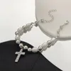 Charm Bracelets Korean Fashion Rhinestone Cross Pendant Bracelet For Women Imitation Pearl Adjustable Party Friendship Jewelry