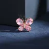 Pins Brooches fashion pink crystal cute butterfly Women's luxury yellow gold zircon alloy animal brooch safety pin G230529