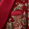 Męskie garnitury Blazers Mens Claret Red Suits Groom Wedding Tuxed Business Business Dressedo Tuxedo Floral Blazer Slim Fit Groomsmen Costume Homme 230601