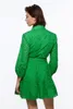 Robes décontractées 2023 Style élégant nœud ceinture découpe femme manches longues dames été robe courte vert brodé