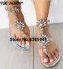 Nya grönt guld silver kvinnor sommar bohemia diamant sandaler strand lysande strass t-rem thong flip flop crystal skor l230518