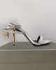 Women's Genuine Leather Sole High Quality Sandals Fashion Pointed Lock Strap Cross Metal High Heels 6.5, 10.5cm Show Party Wedding Dress Shoes 35-42