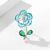 Pins Broschen Damenmode hellblaue Kristallblume Damen Luxus Gelbgold Zirkonlegierung Pflanzenbrosche Sicherheitsnadel G230529