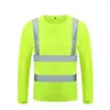 Men's T Shirts Fluorescent Yellow High Visibility Reflective Safety T-Shirt Long Sleeve Hi Vis Shirt Quick Dry Construction Work Wear