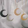 Collar con colgante de luna de Alá musulmán islámico con palabra árabe religiosa de acero inoxidable chapado en oro de 18 quilates, joyería islámica para mujeres y hombres