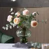 Dekorativa blommor Peony Arrangemang (6st Rose 3st Eucalyptus) Latexbeläggning Petal Artificial Flower Bouquet Wedding Decoration Event -