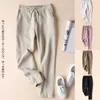 Capris Cotton Linen Elegancki pełnowymiarowy pełny rozmiar popularny projekt elastycznych talii Casual Comfort Pants P230602