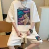 メンズTシャツワッフルカジュアルショートスーツメンサマーラブリーベアプリント短袖Tシャツヒップホップショートパン