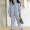 2024WOMENS Sleepwear Cotton Linen مجموعة حلوة لطيفة الكرز طباعة Pajamas عتيقة Kawaii بدلة المنزل الجيب