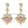 Dangle Chandelier Trendy Colorf Rhinestone Metal Flower Długie krople Kolczyki dla kobiet Wysokiej jakości kryształowy prezent na imprezę biżuterii Kredyt DHFJC