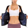 Camisas ativas mulheres emagrecimento sauna camisa modelador de corpo cintura trainer suor espartilho com zíper academia regata fitness colete esporte perda de peso